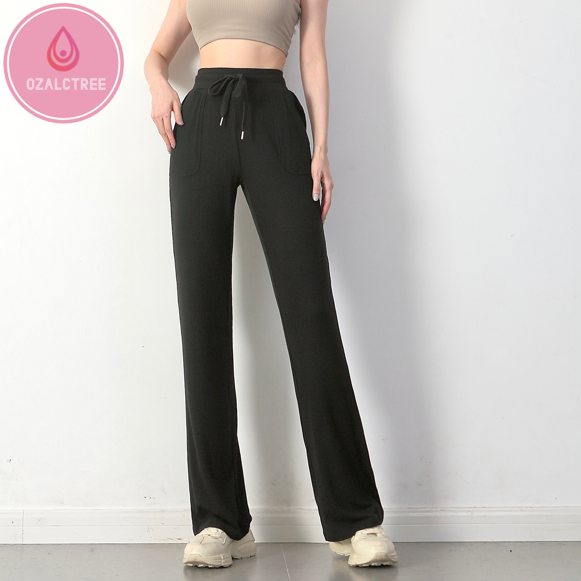 OzalCtree Sports Pants Women's High Waist Casual Loose Dance Exercise Straight Leg Pants Yoga Gym Workout Dry Fit Trousers