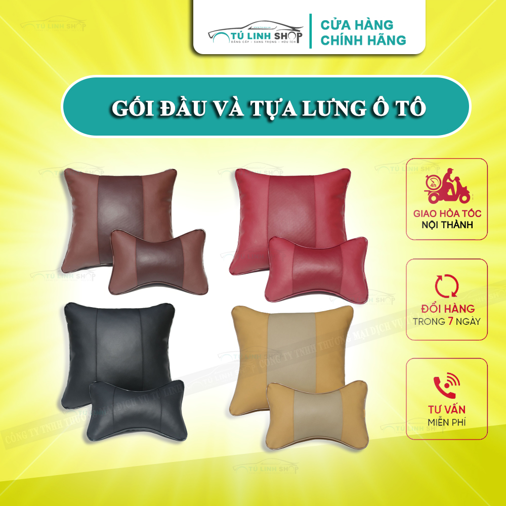 Gối tựa đầu và lưng trên ô tô hình khúc xương, vỏ da cao cấp