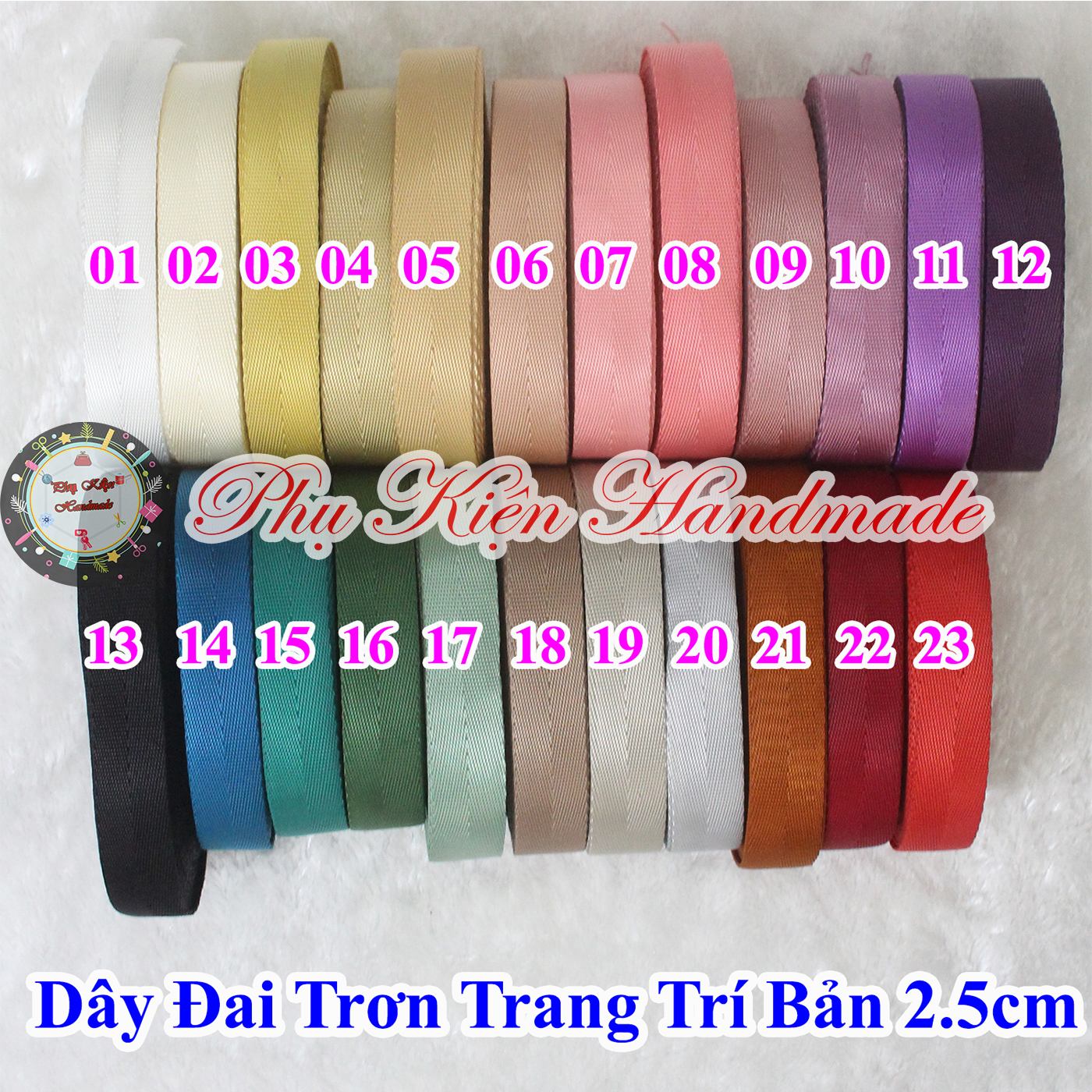 Dây đai trơn trang trí túi xách bản 2.5cm (15k/mét)