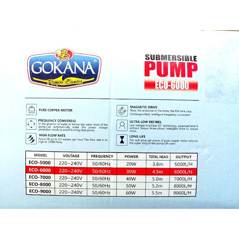 Pompa Kolam Submersible Pump GOKANA ECO 6000