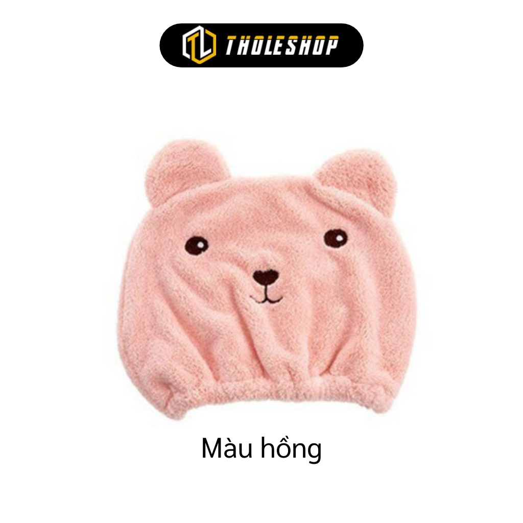 Khăn ủ tóc - Khăn quấn ủ tóc - Khăn mũ trùm đầu làm tóc khô nhanh, thấm hút tốt hình gấu
