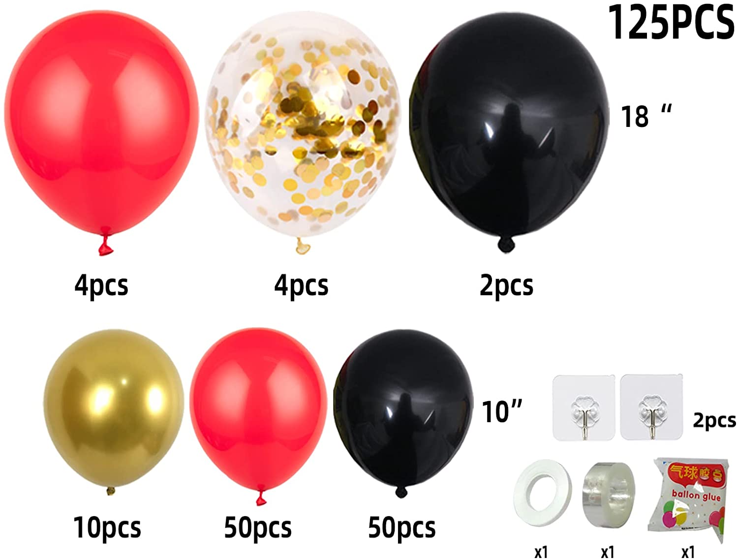 ballon set decoration for birthdayRed Black Gold Balloon Garland Kit ...