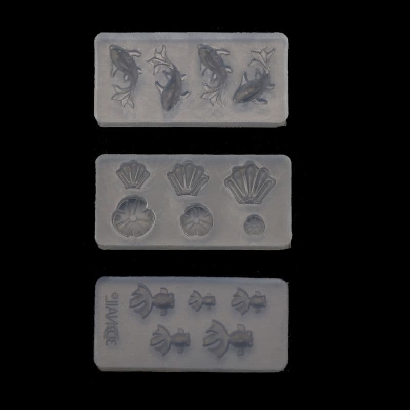 Bộ 3 khuôn silicone làm cá mini, vỏ sò, lá sen.