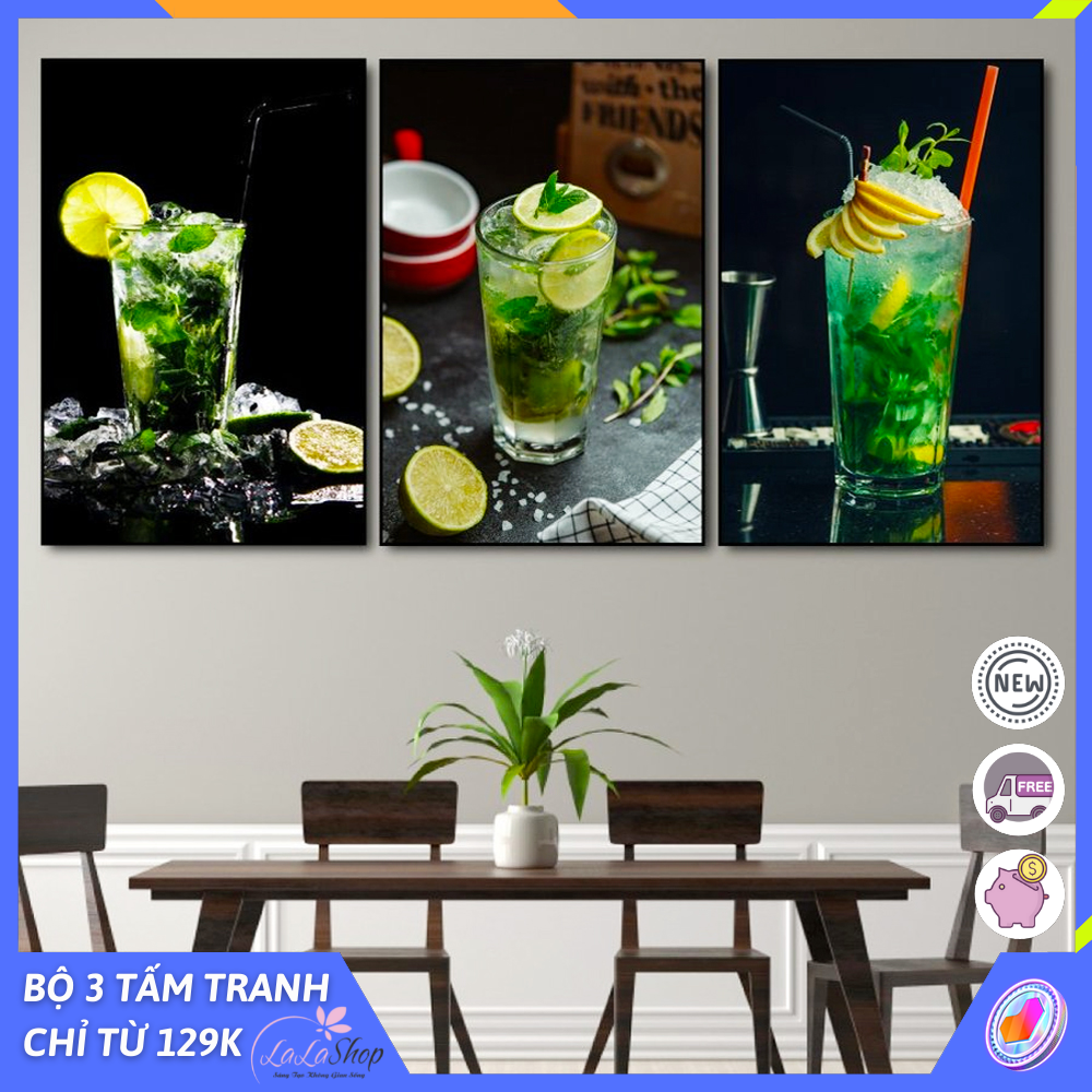 (Bộ 3 Tấm)Lalashop - Tranh treo tường chủ đề Quầy pha chế giải khát mùa hè Mã SP: TG1285 tranh treo phòng ăn Quầy pha chế decor quán cà phê