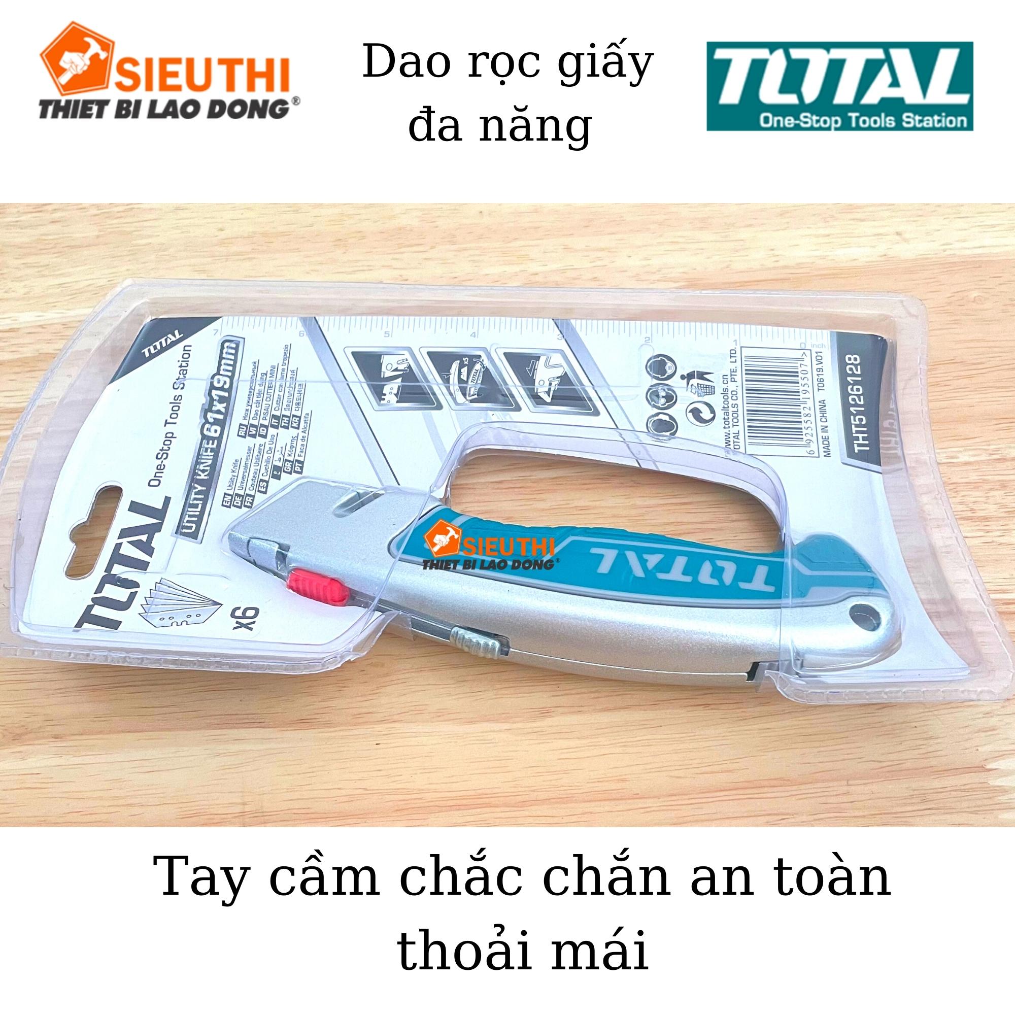 Dao rọc giấy đa năng TOTAL THT5126128 | dao cắt giấy kích thước lưỡi 61x19mm, lưỡi SK5, kèm 6 lưỡi