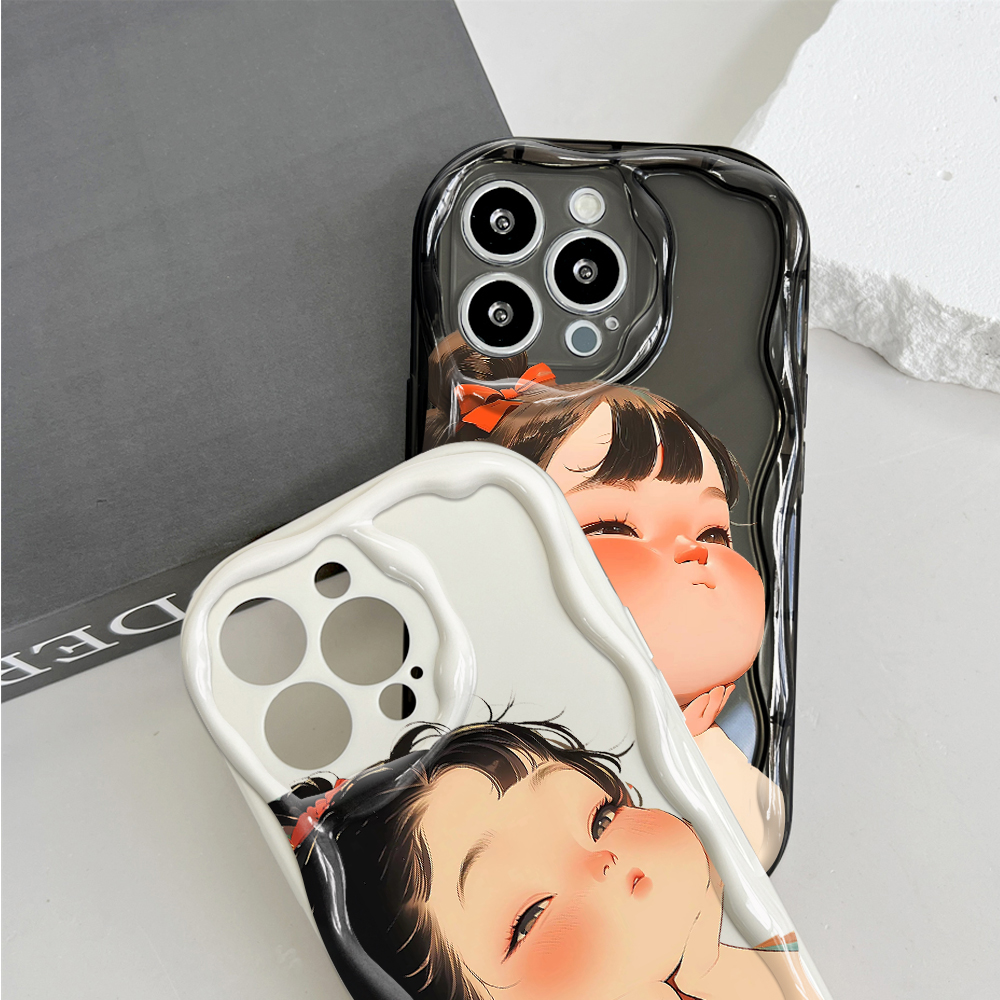 Hotinga for Redmi Note 14 Note 14 Pro Note 14 Pro Plus 5G Xiaomi Poco X7 5G Back Back Cover Cute Lovely Girl Cream Texture Wavy Edge Soft Phone Case. 