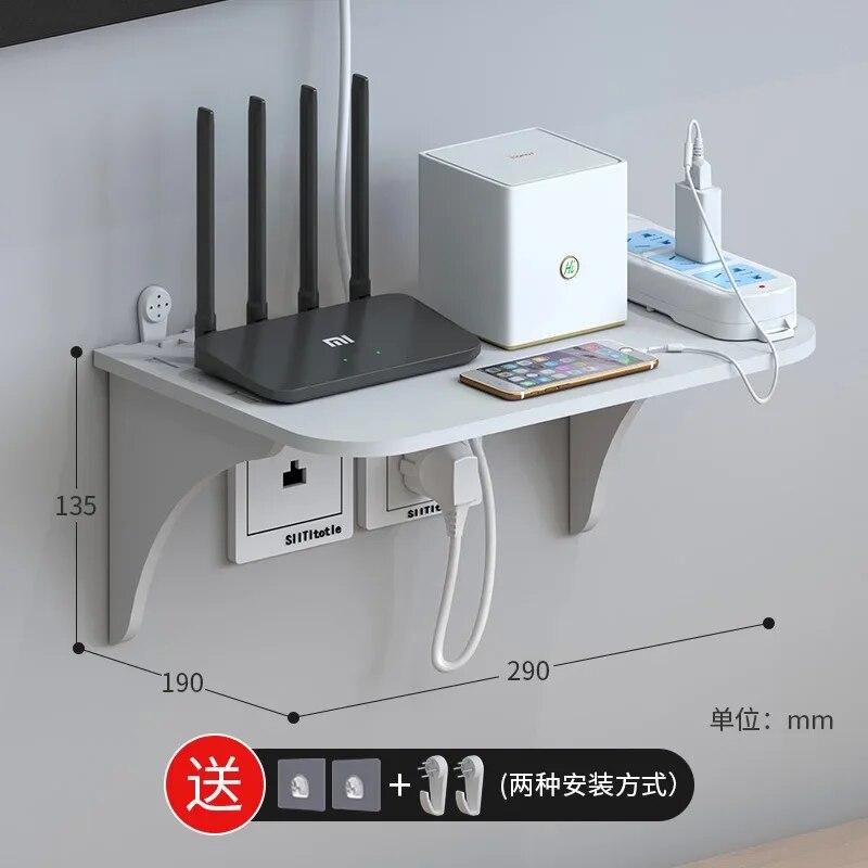 New Wall Mount Router Shelf Punch-free TV Set-top Box Floating Hanging Rack Home Power Strip Wifi Router Storage Holder Wood. 