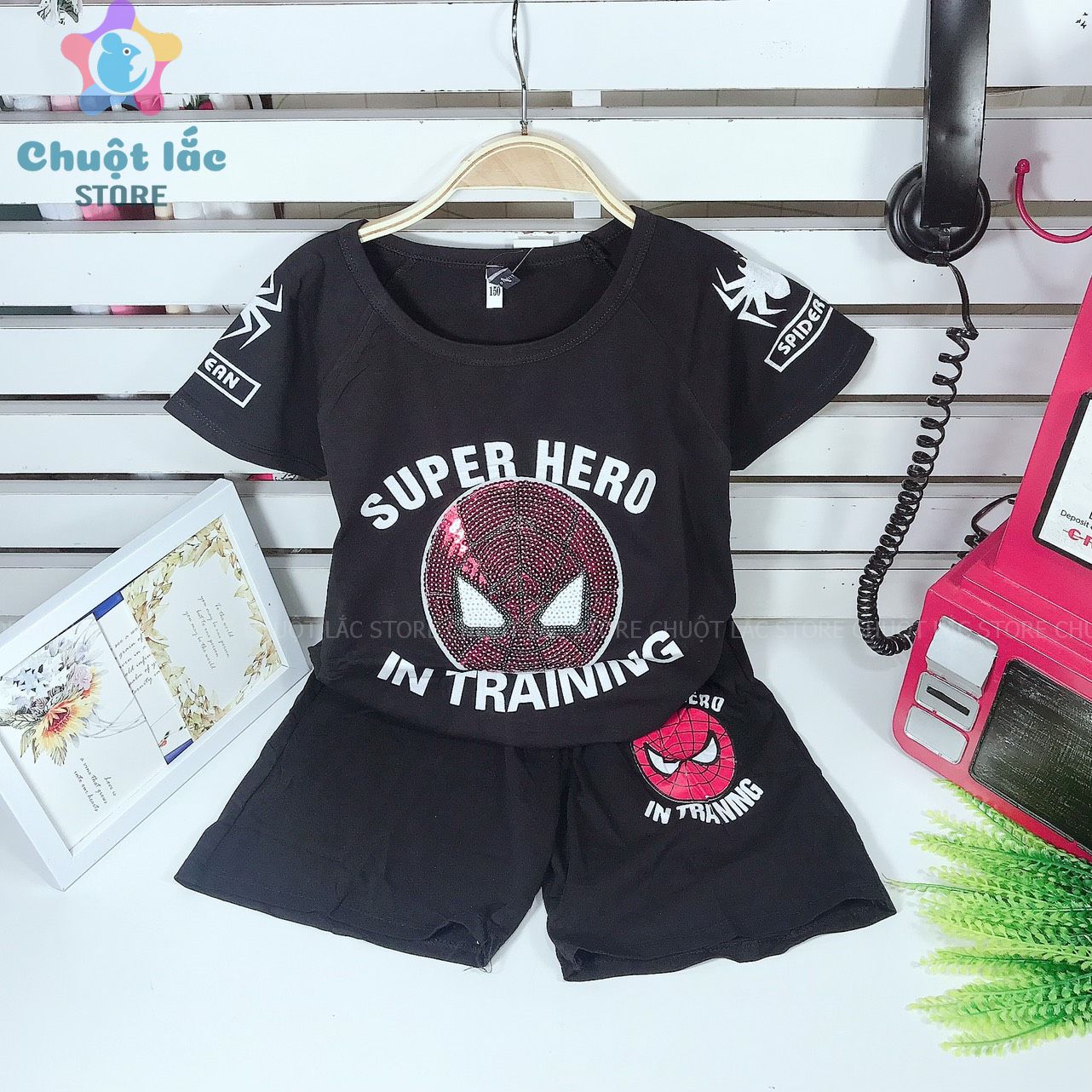 [HCM]Bộ quần áo bé trai tay ngắn thun cotton 4 chiều hình siêu nhân nhện size đại cho bé từ 16kg đến 30kg