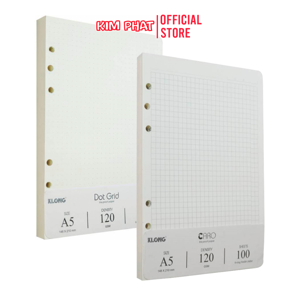Ruột sổ còng caro / dot grid klong 996 / 997 - khổ a5 - 200 trang