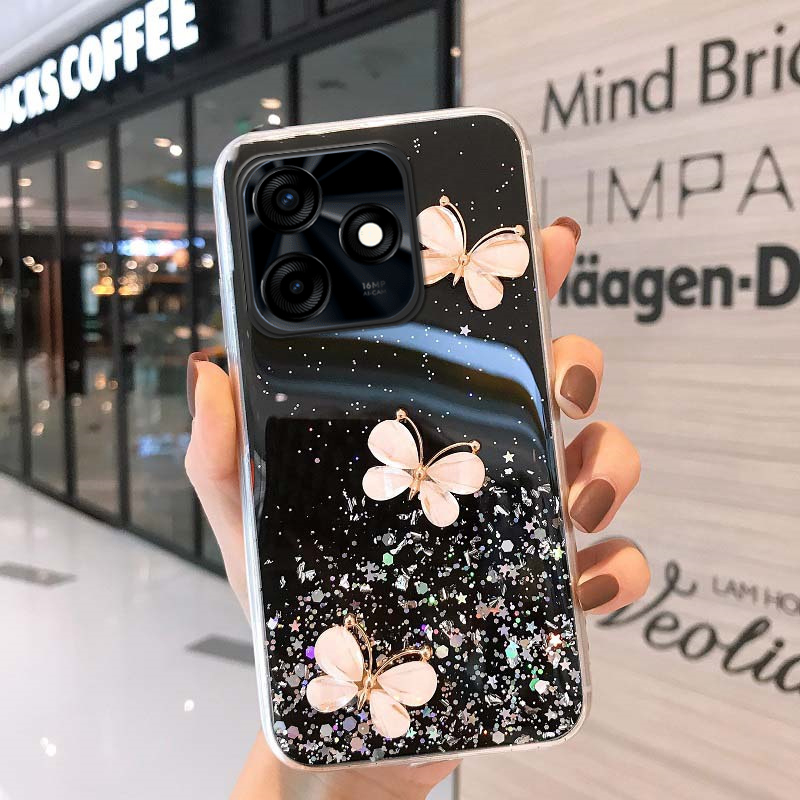 New Phone case For Redmi 13 Xiaomi Poco M6 4G Back cover Sparkling Star Moon Soft Silicone Transparent Butterfly Pattern Anti Drop Cover for Redmi13 4G Xiaomi Poco M6 case. 