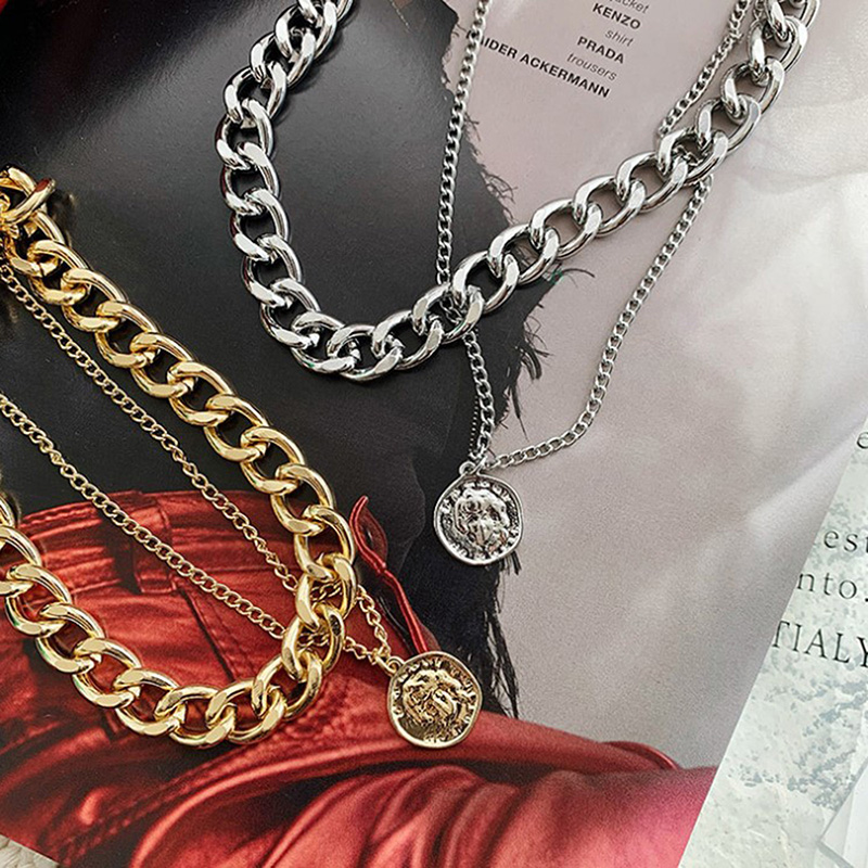 1pc Vintage Multi-layer Coin Chain Choker Necklace For Women Gold ...