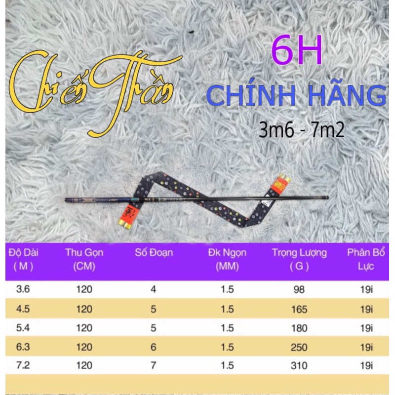 Cần câu tay Chiến Thần 6H chuyên săn hàng chất liệu carbon xoắn Tặng túi vải ngọn Trục 3260 ANam-Fishing