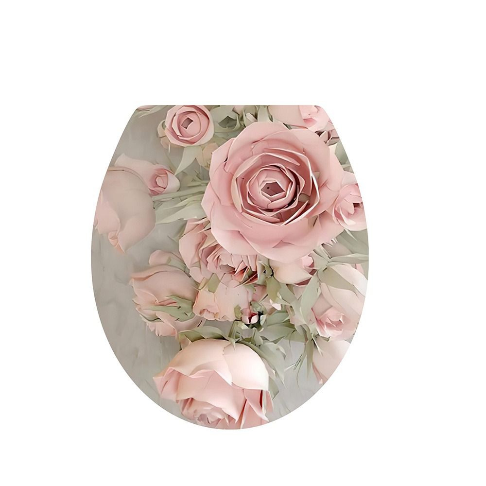 LILIYAR PVC Miếng dán nắp bồn cầu Tự dính Có thể tháo rời Nhãn dán commode Tranh trang trí Hoa in 3D Miếng dán bệ bồn cầu Wc