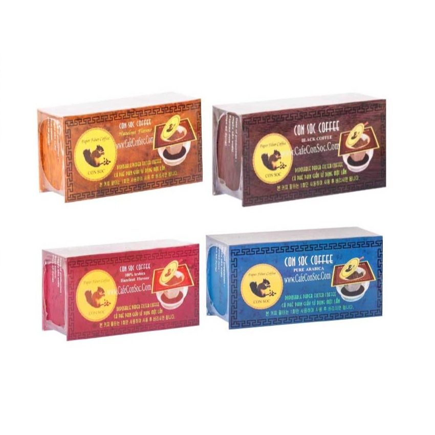 ( 04 HỘP - 4 MÀU) Cà phê Con Sóc phin lọc Giấy( Đơn Đen, Nâu, Xanh, Tím) - Hộp 10 Gói
