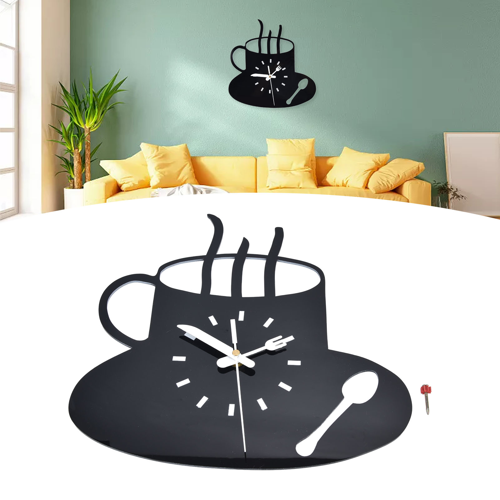 Kitchen Wall Clock Frameless Design Small Wall Clock Coffee Mug for Home for Hotel