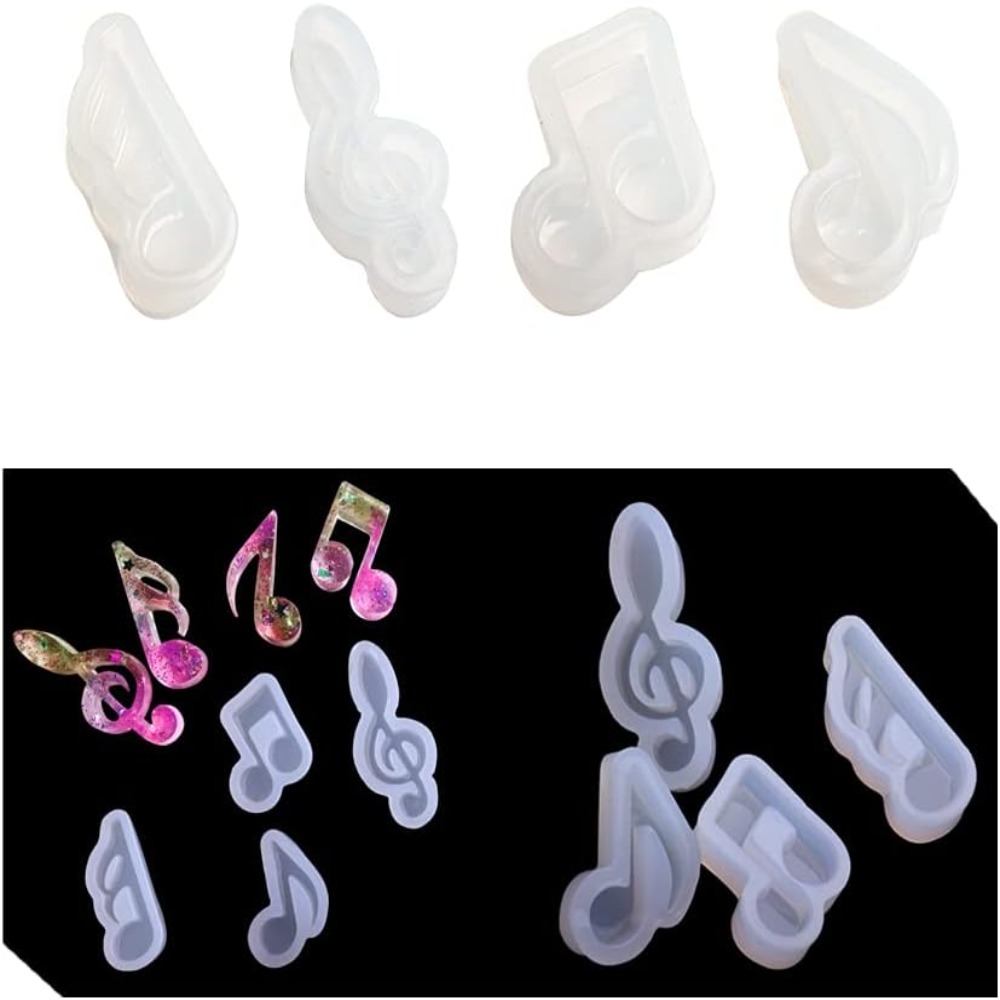 TANLI 4pcs Trắng Khuôn silicon nốt nhạc Silicone Khuôn freshie silicon nốt nhạc Khuôn silicon dây chuyền Khuôn silicon dây chuyền trang sức