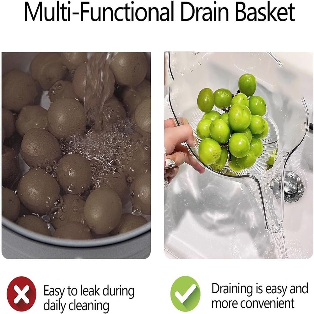 QEARZ Kitchen Multifunctional Drainage Basket Fruit Plate Plastic Draining Bowl Creative Salad Rice Washing Basket Household Sink