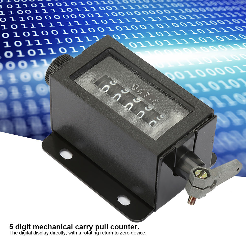 Mechanical Counter 5 Digit 0-99999 Rotary Knob Resettable Black Rotation Click Counter with Spring Manual Hand Pull Stroke Tally Arithmometer Pulling Counter
