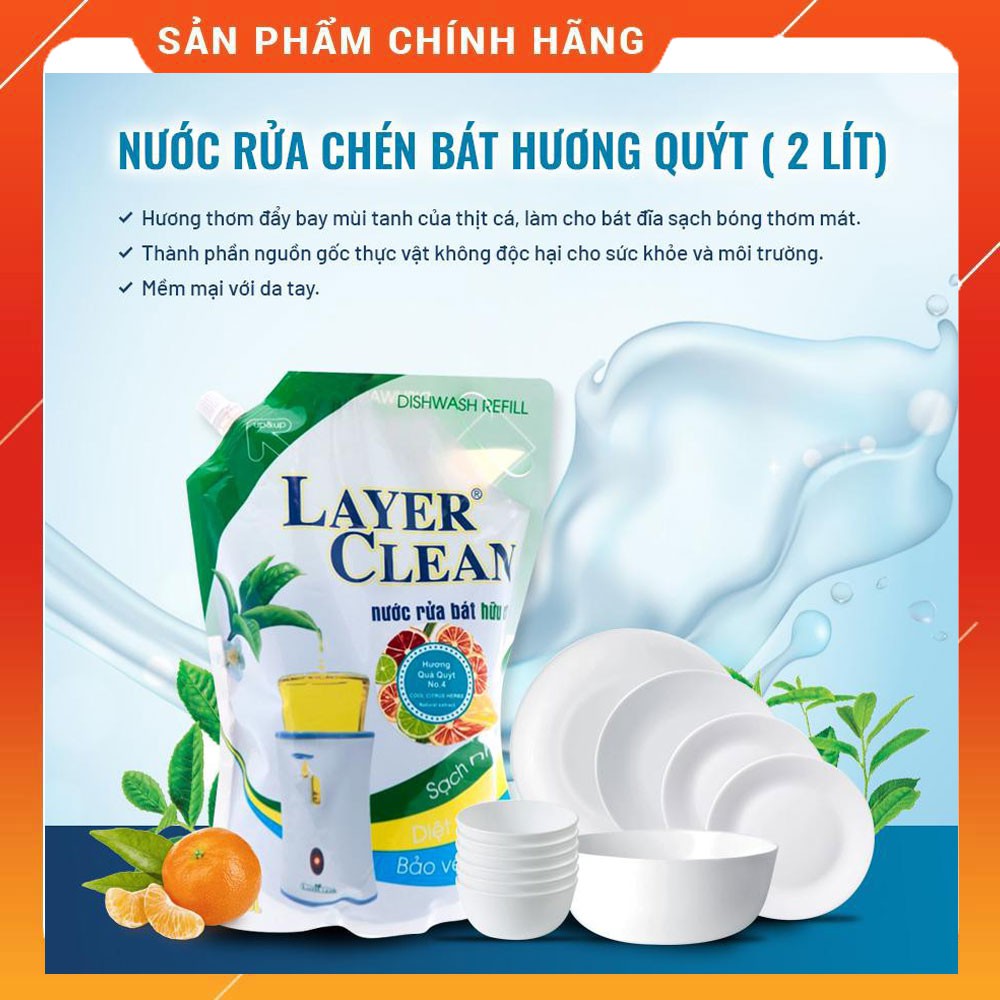 Nước rửa chén hữu cơ Layer Clean túi 2 Lít