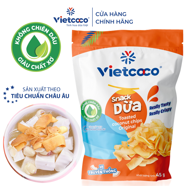 DỪA NON SẤY DÒN VIETCOCO -ĐẶC SẢN BẾN TRE (TÚI 45 Gram)