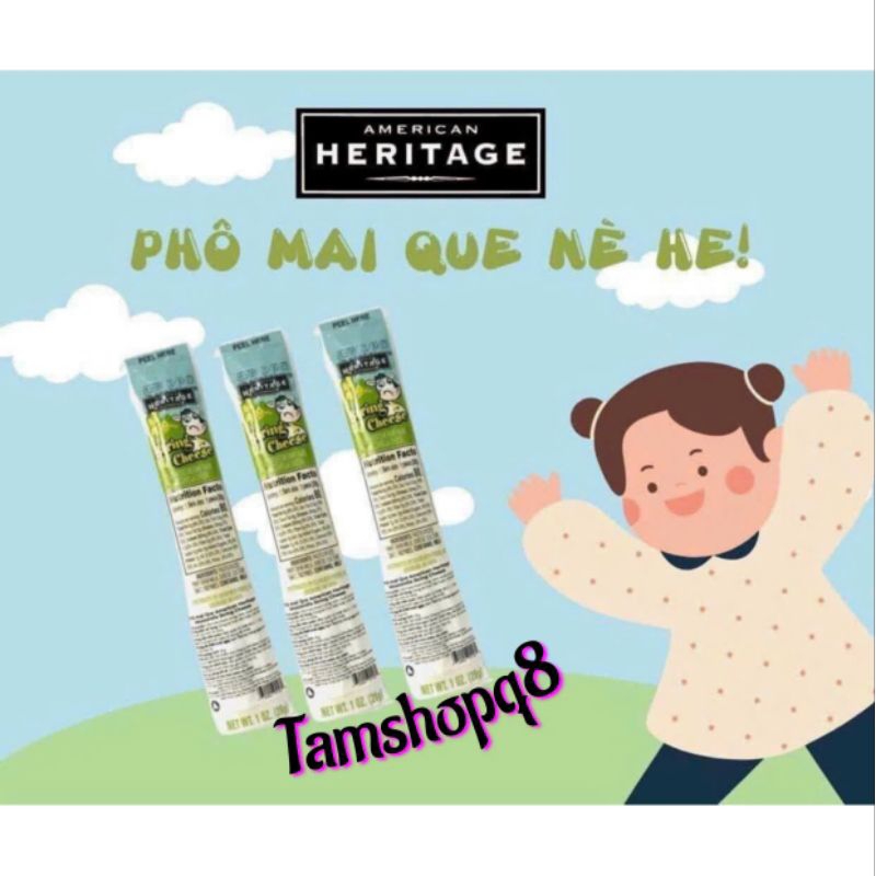 𝗖𝝤𝝡𝗕𝗢 𝟭𝟬 𝗧𝗛𝗔𝗡𝗛 PHÔ MAI QUE KÉO SỢI AMERICAN HERITAGE STRING MOZZARELLA (𝗧𝗛𝗔𝝢𝗛 𝟮𝟴𝗚)