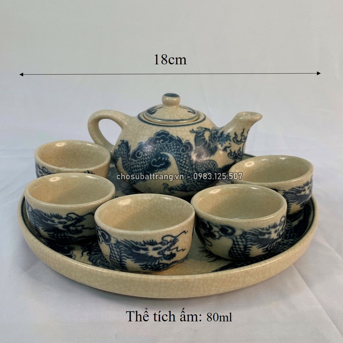 Có video - Bộ ấm chén trà men rạn trơn long phượng / SEN (5 chén)
