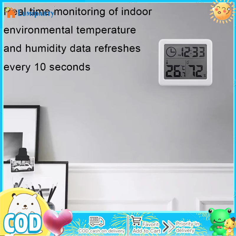 LumiParty Digital Wall Clock With 3.2inch LCD Display Temperature Time Humidity Meter For Indoor Bedroom Baby Room