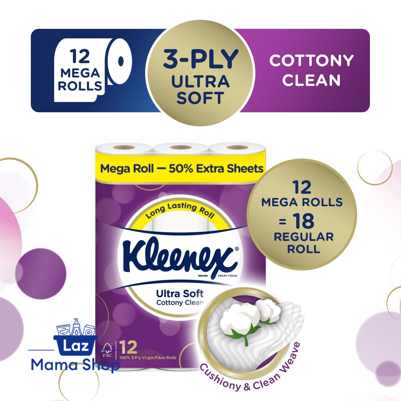 Kleenex Ultra Soft Mega Roll 3-Ply Toilet Paper - 12 Rolls (Laz