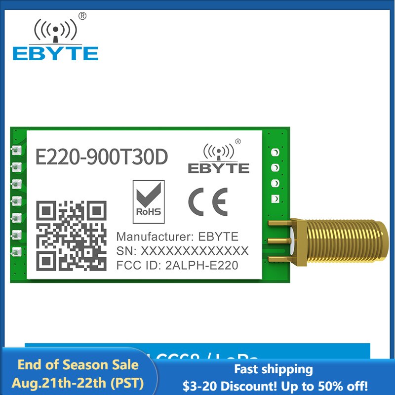 LLCC68 LoRa Wireless Module 868MHz 915MHz 30dBm Long Range10km RSSI EBYTE E220-900T30D SMA-K UART Wireless Transmitter Receiver