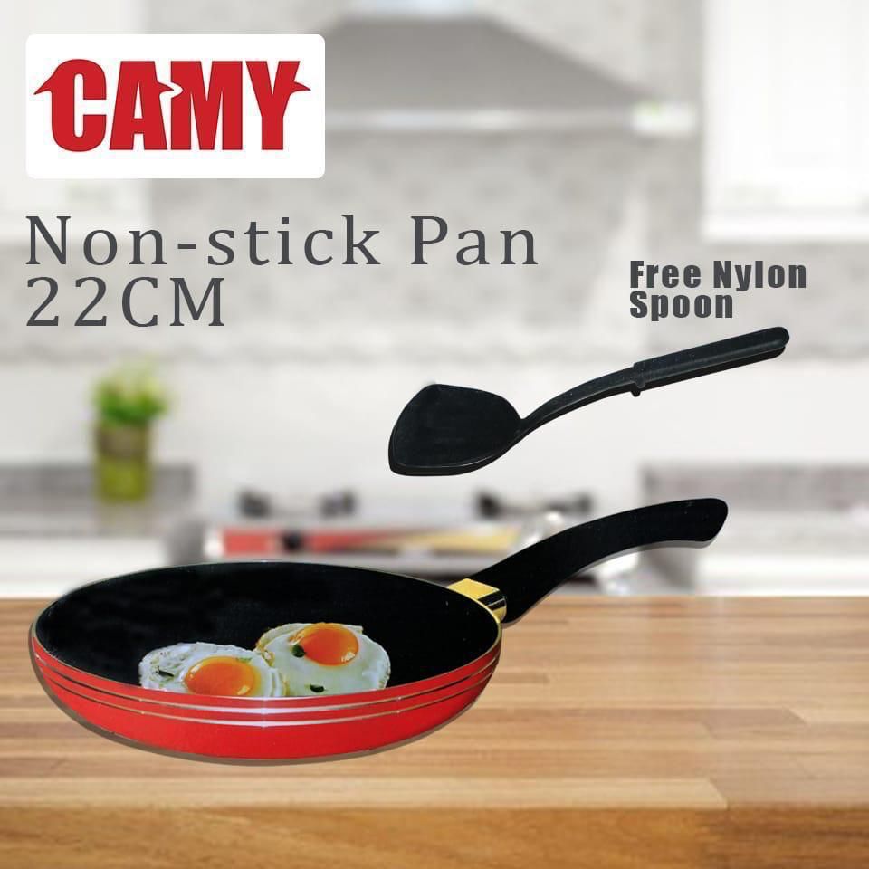 Camy & Galaxy Non-Stick Fry Pan 20CM & 22CM & 24CM & 26CM Non Stick Fry Pan Food Stainless Steel Pan Honeycomb Pot Bottom Induction Cooker Gas Stove General Wok - With Free Nylon Spoon.