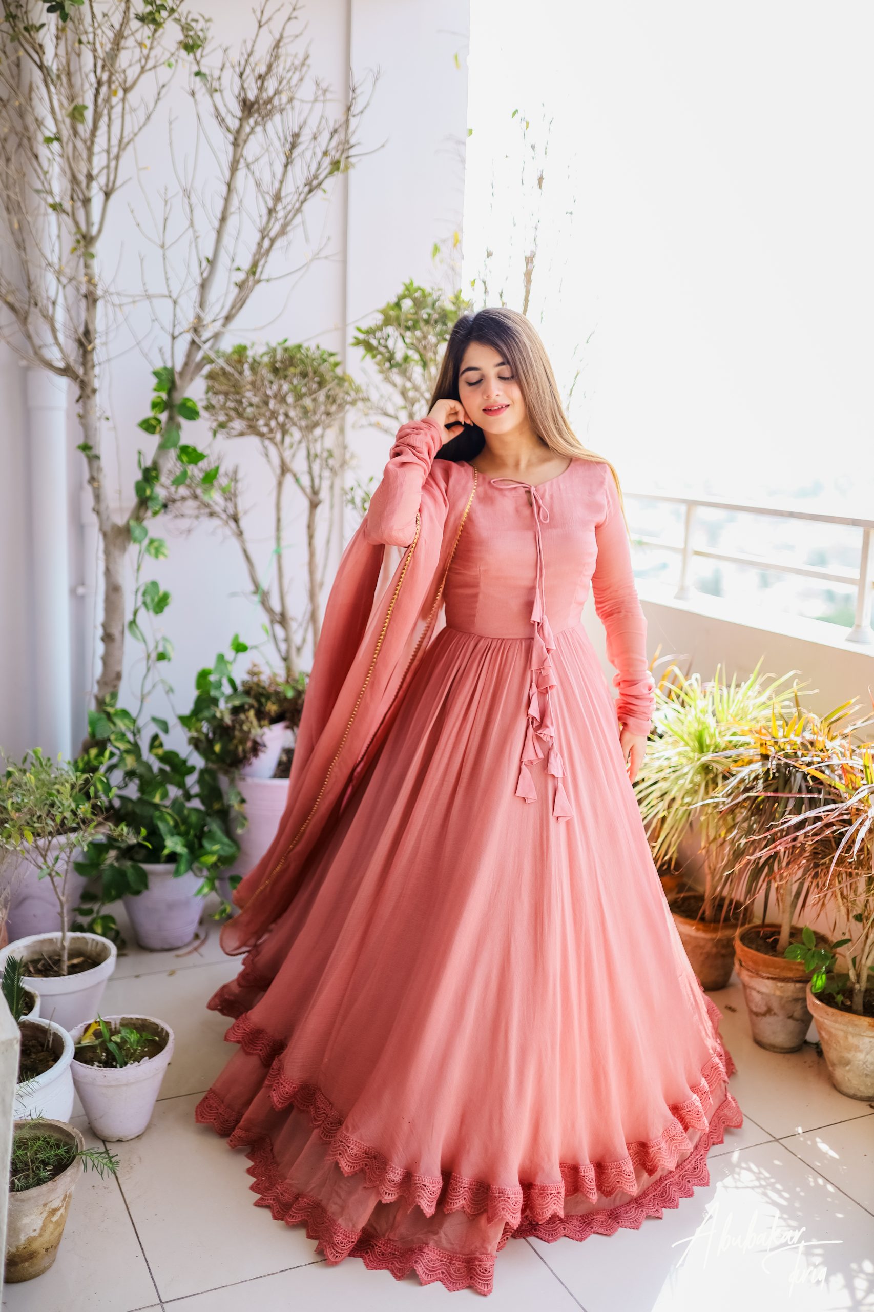 Stithced Stylish Long Frock for Women with Fancy Flair 3-Piece(Maxi+Trouser+Dupatta) - Party Wear Frocks for Women| Eid Collection For Women and Girls|Wedding Wear Dress For Girls (Top Trending Dress By Firangi). 