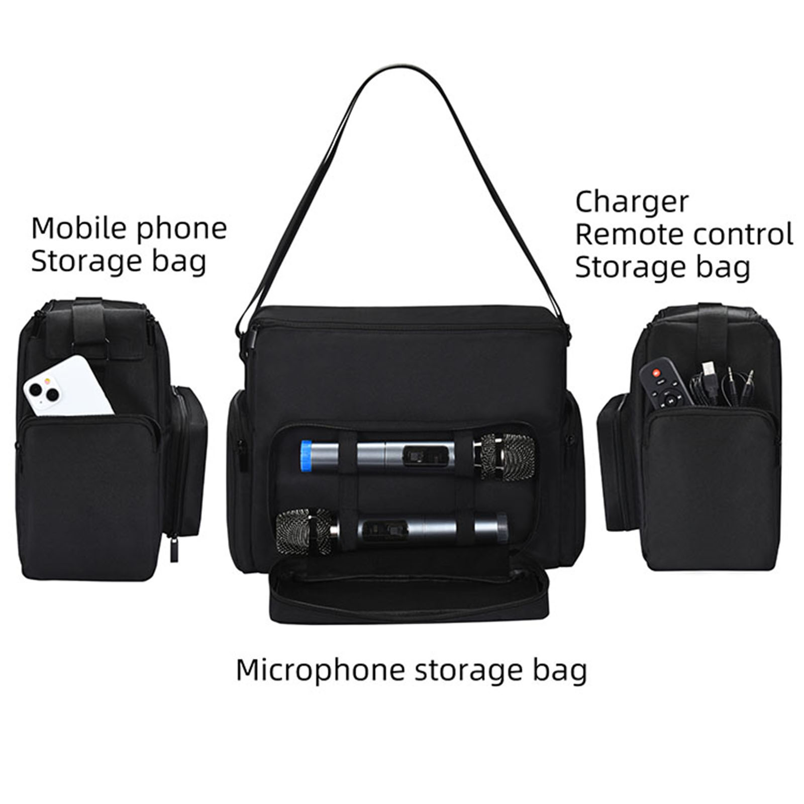 Black Multifunctional Storage Bag Accessories for JYX S55 Karaoke Wireless Bluetooth Speaker