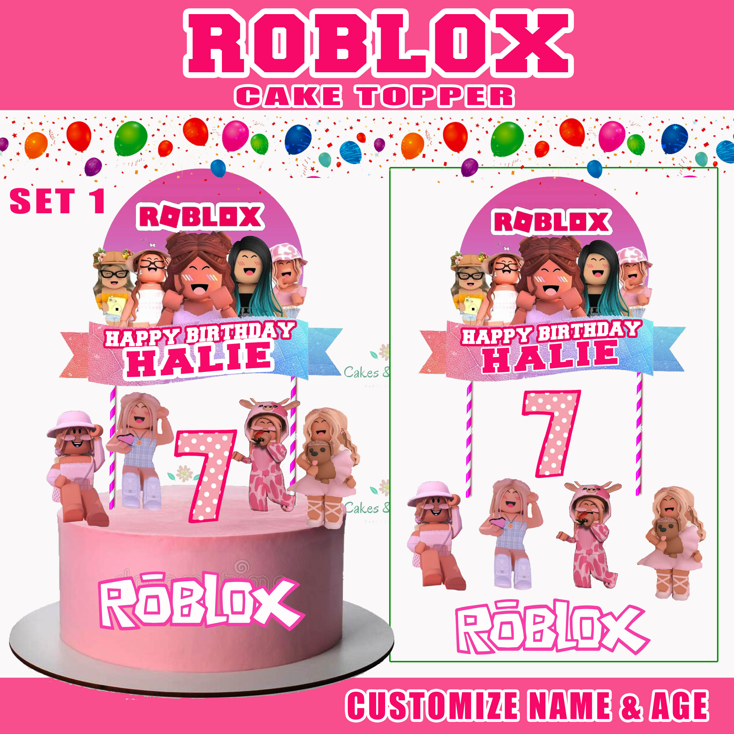 Girl Roblox Cupcake Topper Pink Roblox Birthday Party 