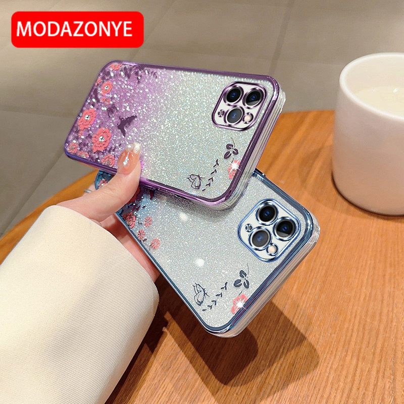 For iPhone 11 Pro Max Phone Case Glitter Bling Flower butterfly Soft Protective Back Cover For iPhone 11 Pro Max Case Girls