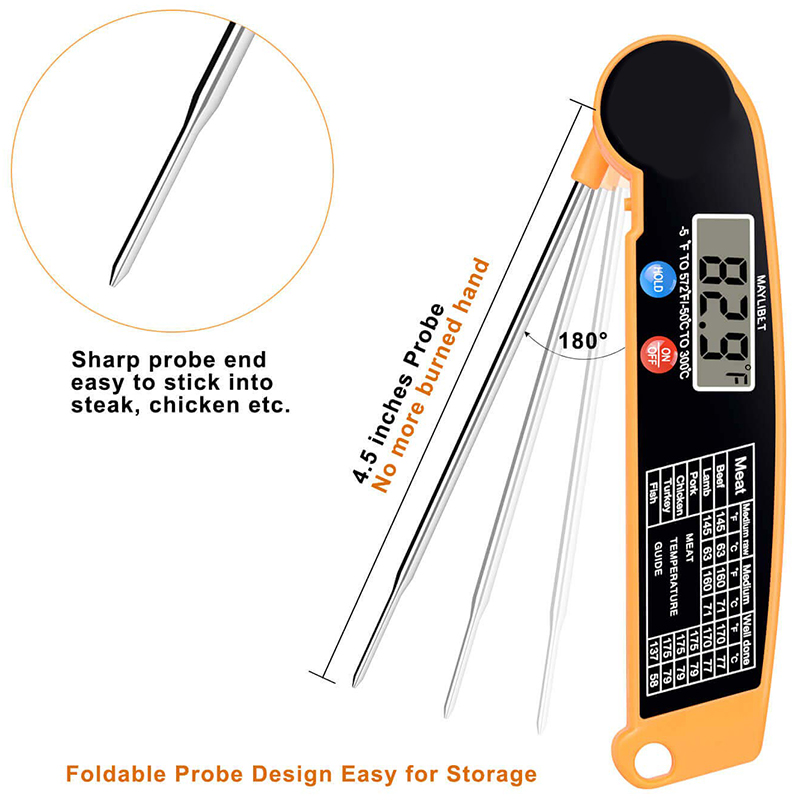 Digital Instant Read Meat Thermometer with Highly Accurate Temperature Probe Electric Cooking Thermometer for Kitchen Food Grilling Grill BBQ Smoker Liquids Fryer Hot Oil Frying