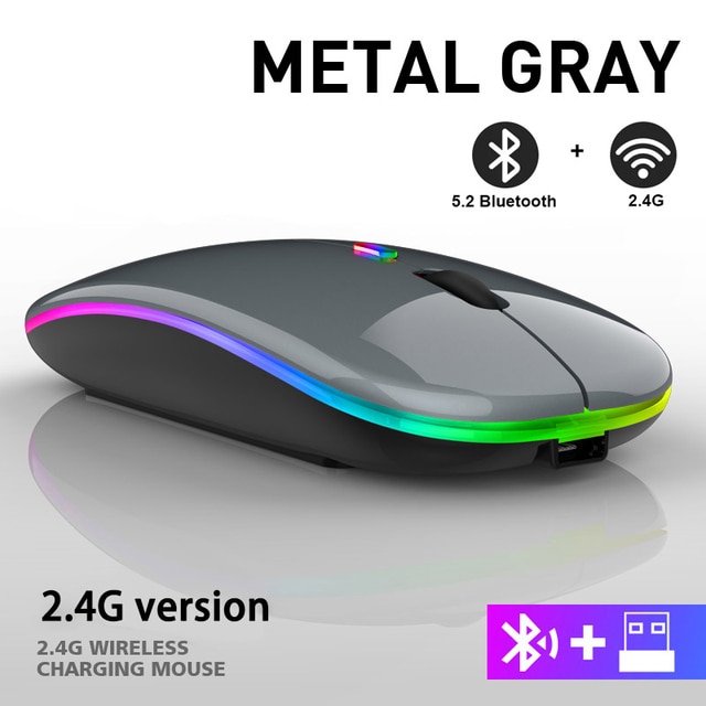 Bluetooth Wireless Mouse for Computer PC Laptop iPad Tablet with RGB Backlight Mice Ergonomic Rechargeable USB Mouse Gamer