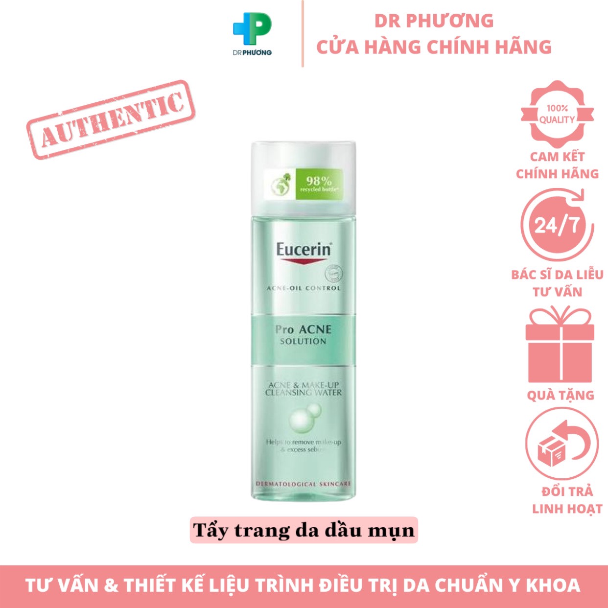 ✅ nước tẩy trang cho da dầu mụn eucerin pro acne solution acne & make up cleansing water 200ml proacne