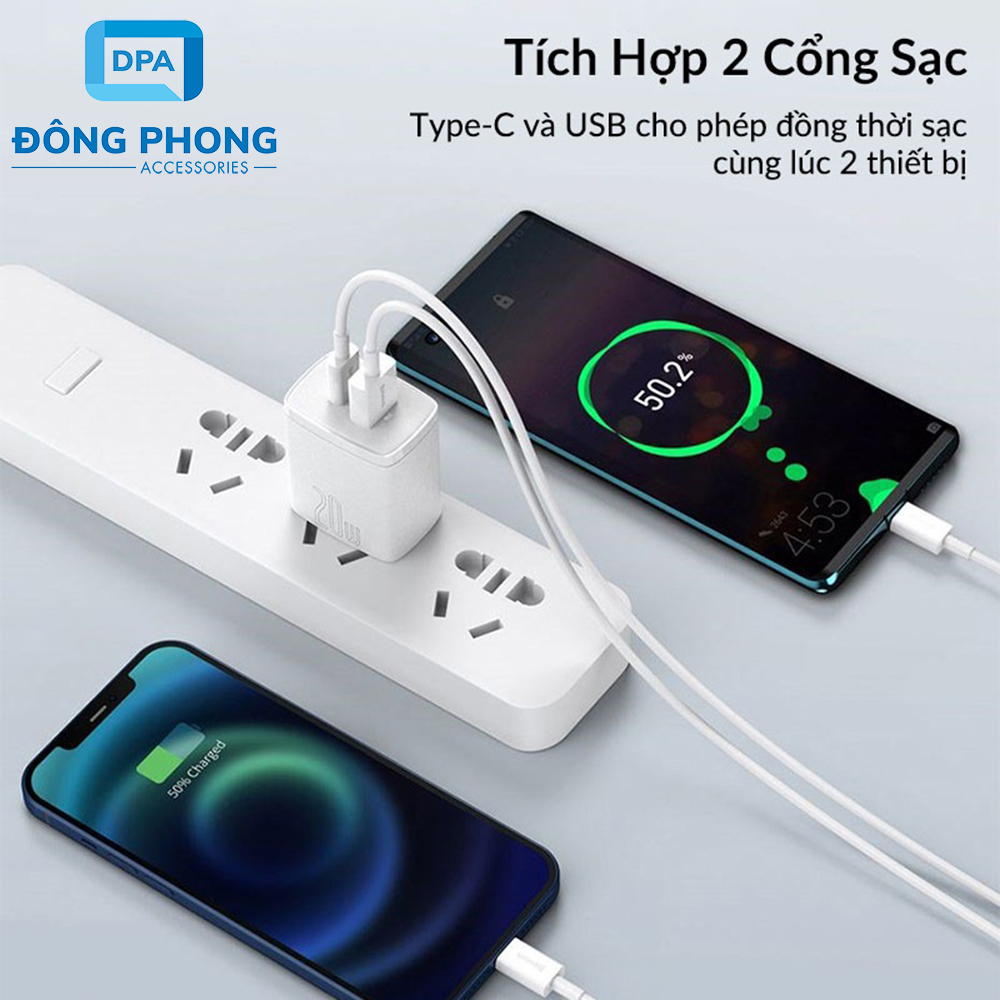 Củ Sạc Nhanh Đa Năng Baseus PD 20W Compact ( USB + Type C Dual Port, QC 3.0 Multi Quick Charge Support )