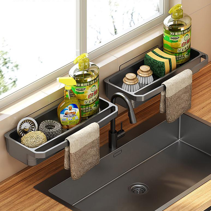 Kitchen sink rack household rag drain rack wall-mounted multifunctional sponge pool faucet storage artifact
