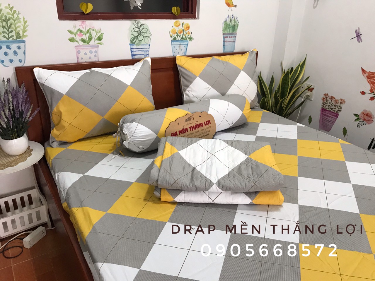 Bộ ga coton thắng lợi 4 món chuẩn logo công ty