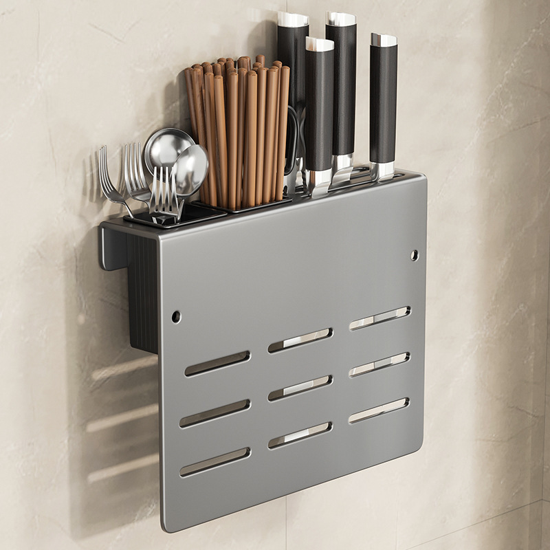 Kitchen knife holder, multi-function wall-mounted knife storage rack, kitchen knife, cutting board, integrated shelf, chopstick holder