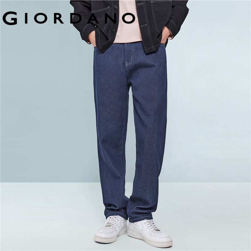 Giordano men denim jeans vintage washed traditional denim pants mid rise 100% cotton loose fashion casual denim jeans 18112076