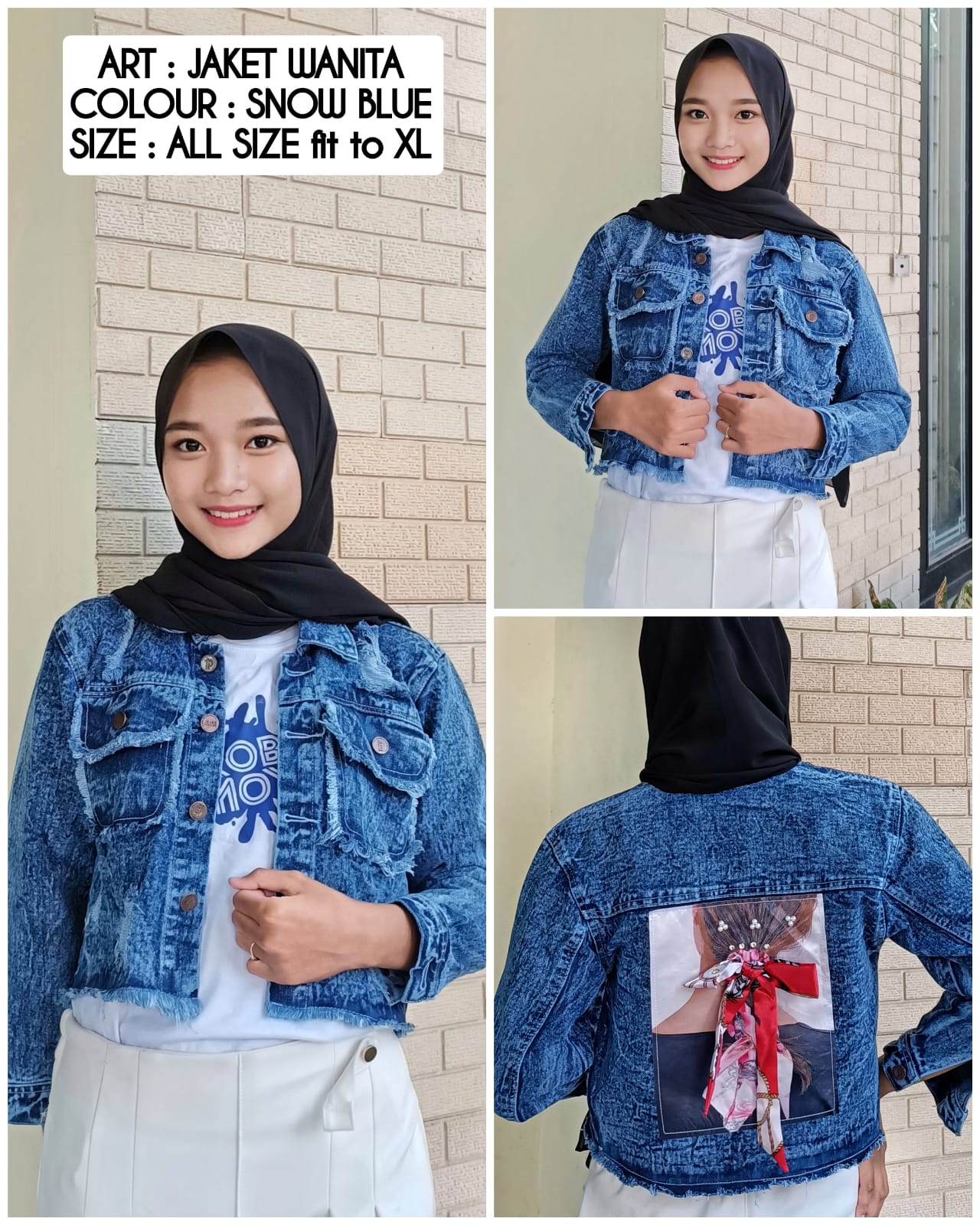 Jaket Jeans wanita Jaket Crop Import Gambar Belakang Jaket Crop