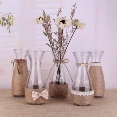 Combo 6 Bình Bông Lọ Hoa Thủy Tinh Miệng Loe Tặng Kèm Dây Bố Trang Trí Và 1 Gói Hạt Tinh Thể Trồng Cây