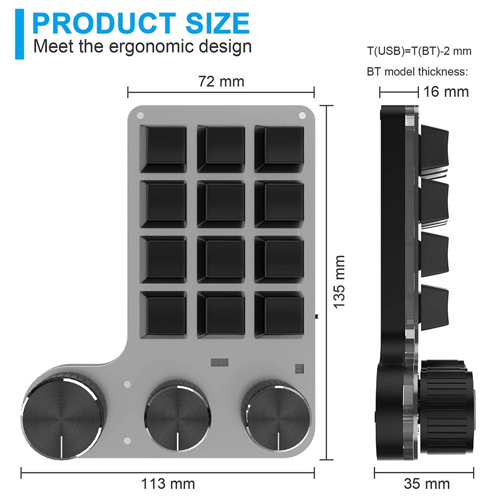 Wireless Bluetooth Programming Macro Custom Knob BT Keyboard RGB 12 Key Copy Paste Mini Button Gaming Keypad Mechanical Macropad