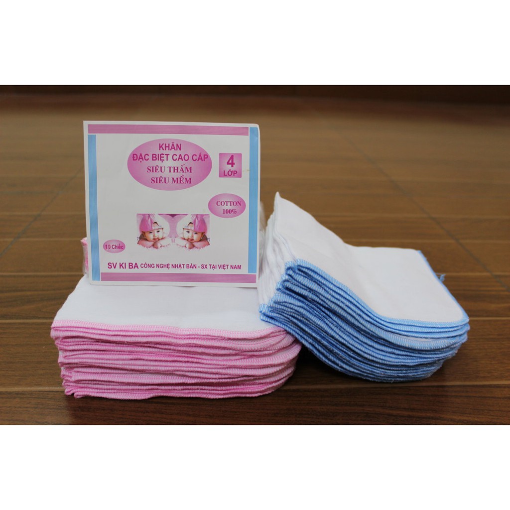 set 10 khăn sữa kiba 4 lớp cho bé yêu