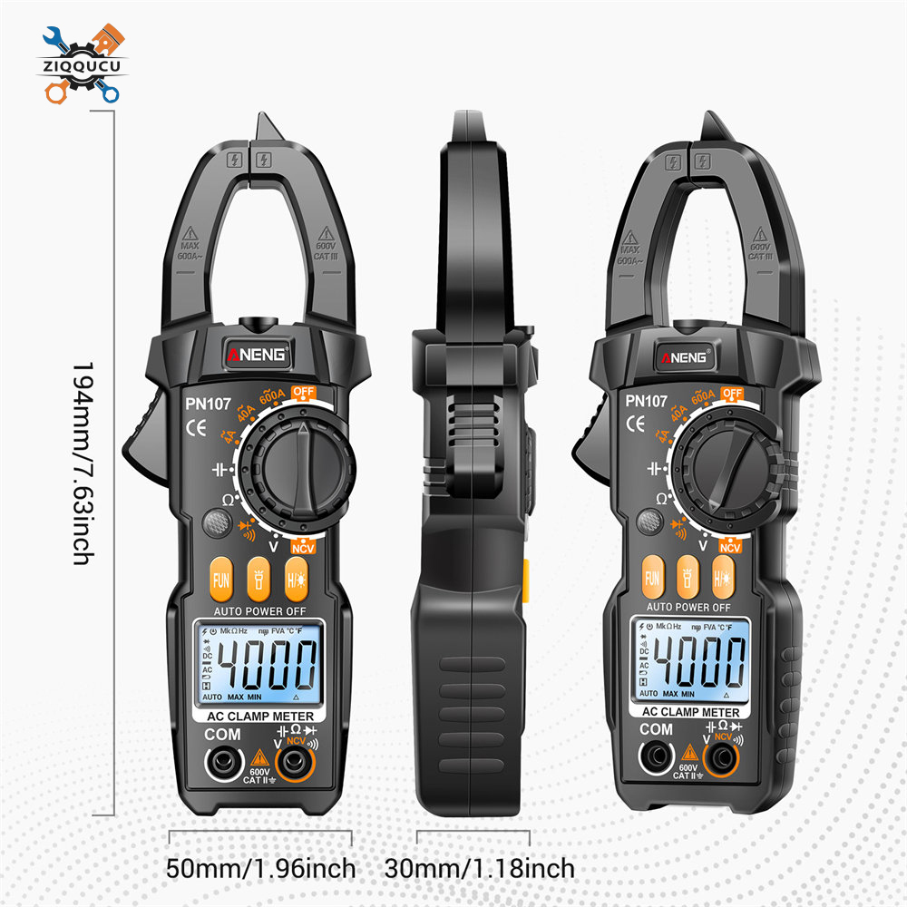 Ziqqucu ANENG Clamp Meter Multimeter Tester Auto Ranging TRMS 4000 Counts AC DC Current Voltage Ohm Volt Amp Meter Electrical Tools