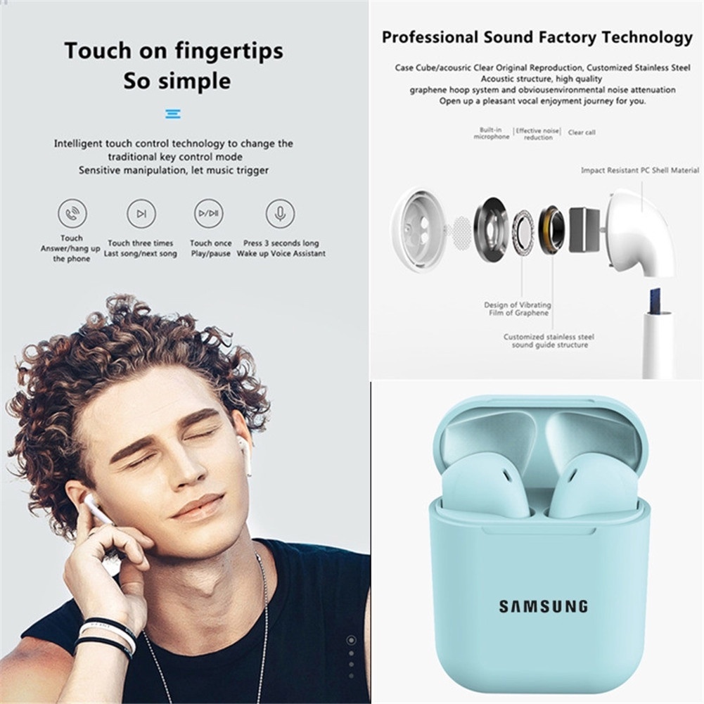 🎧COD+original+Ready Stock🎧Samsung Macaron I12 TWS Earbuds Bluetooth 5.0 Airpods Earphone Wireless Headset 3D Surround Sound Headphone
