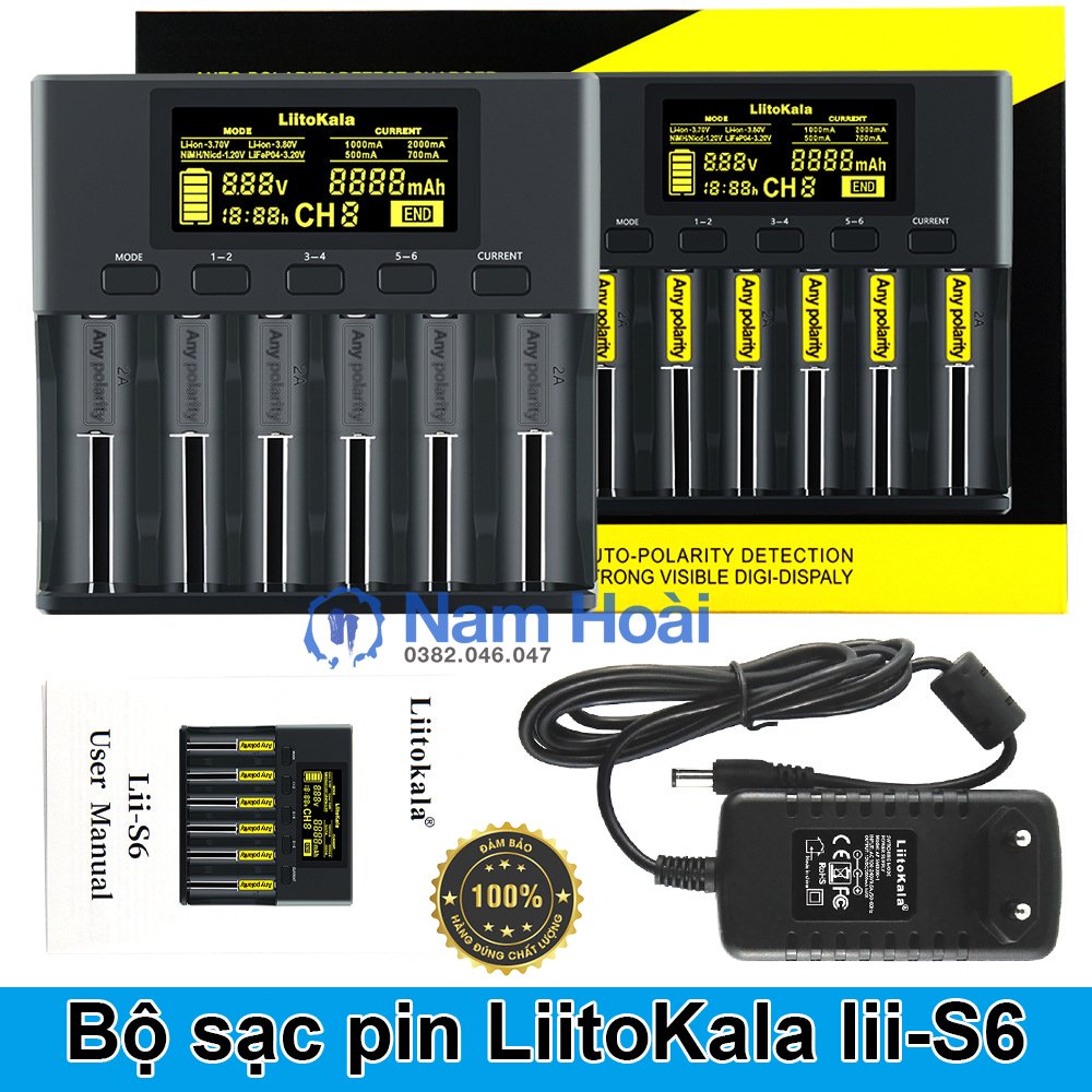 Bộ sạc pin LiitoKala lii-S6 18650 tự động 6 ngăn cho pin 18650 26650 21700