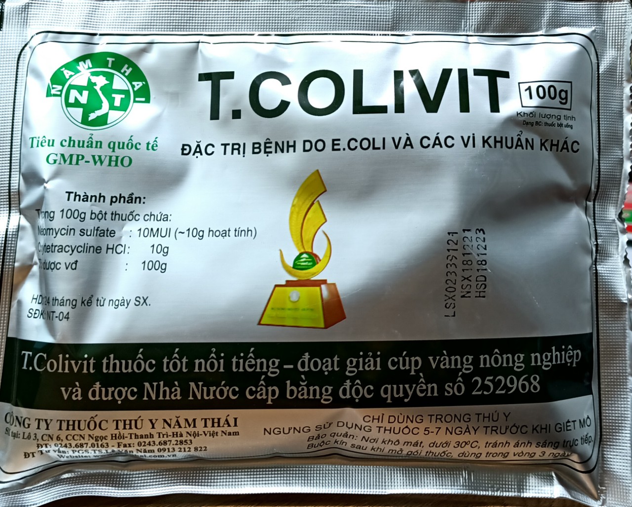 T.COLIVIT Năm Thái. Ecoli Ghép Thương Hàn , phân xanh, phân trắng, phân vàng, bệnh do ecoli, tụ Huyết trùng, ccrd, Hồng Lỵ, Chướng Bụng Đầy Hơi. Tcolivit an toàn, hoạt phổ rộng.